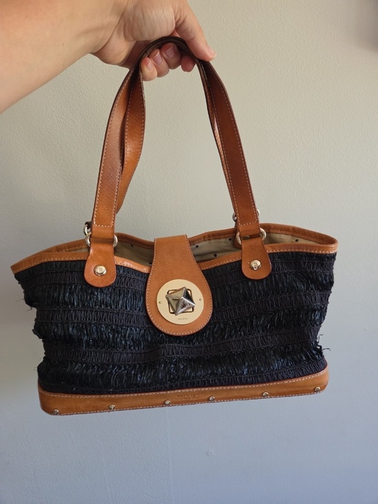 kate spade Handbags - Vintage Kate Spade black straw purse handbag wooden bottom leather trim